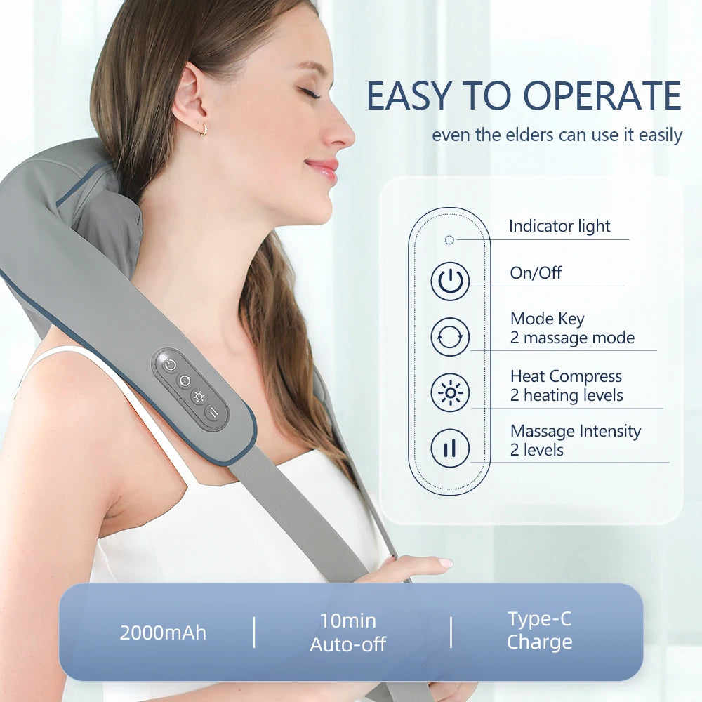 Wireless Neck And Back Massager| Heat & Vibration Therapy and Stress Relief Comfort